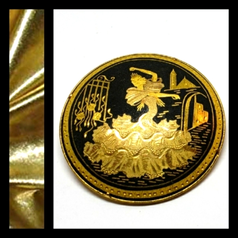 Damascene Vintage Dancer Golden Pin for Animal Rescue